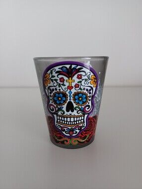 Skull Roses Design Colorful Shot Glass Barware Drinkware Collectible